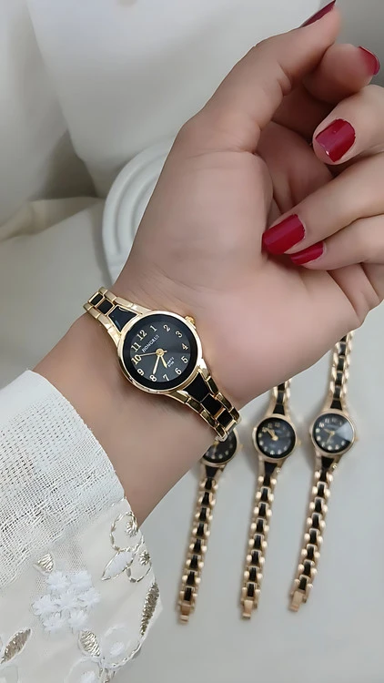 ساعت مچی بند سرامیکی هانگری طلایی مشکی