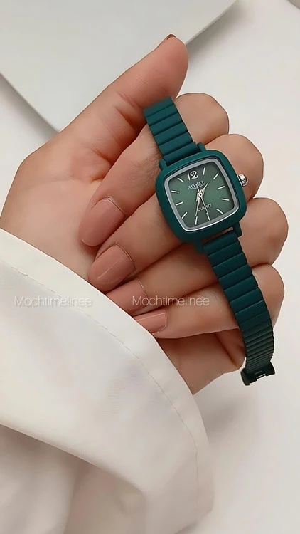 ساعت مچی رویال سبز زمردی با صفحه مربعی