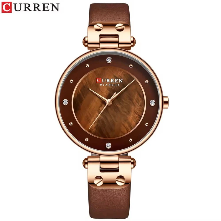 ساعت مچی زنانه بند چرمی اسپرت کارن 9056L (کورن CURREN) قهوه ای