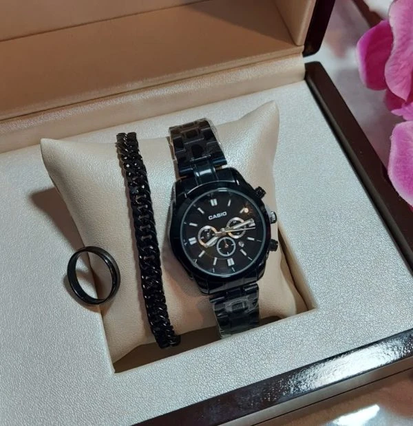 ساعت مچی زنانه کاسیو Casio طرح سه موتور همراه دستبند کارتیر و حلقه