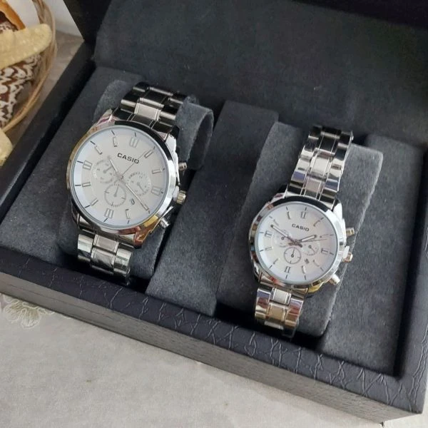 ساعت مچی ست مردانه زنانه کاسیو Casio نقره ای