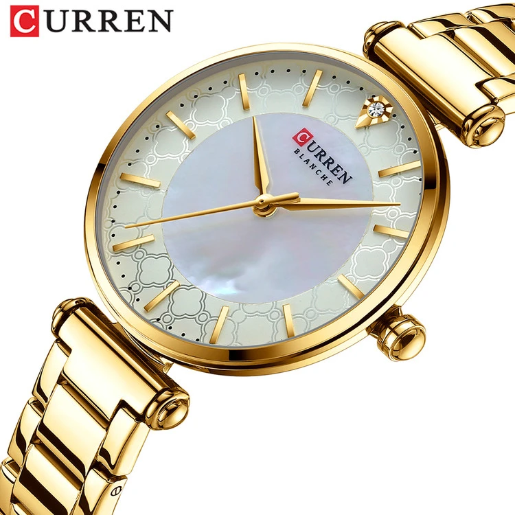 ساعت مچی لوکس زنانه بند استیل کارن 9072 (کورن CURREN) طلایی