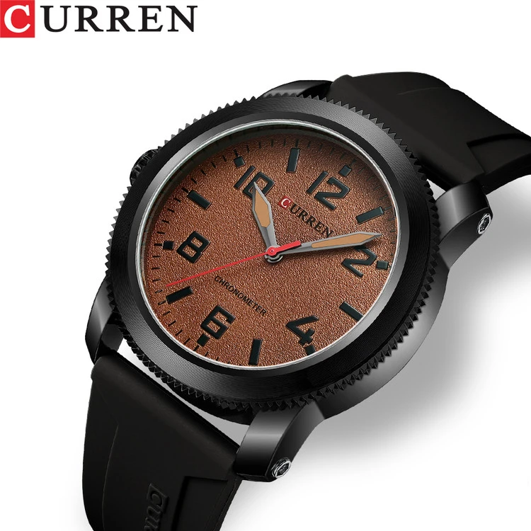 ساعت مچی مردانه بند سیلیکونی کارن 8454 (کورن CURREN) مشکی-قهوه ای