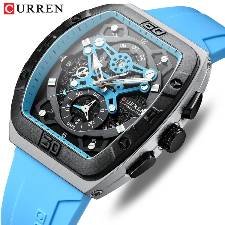 ساعت مچی مردانه سیلیکونی اسپرت کارن 8443 آبی (کورن CURREN) سه موتور فعال
