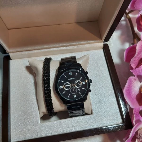 ساعت مچی مردانه کاسیو Casio طرح سه موتور مشکی همراه دستبند کارتیر