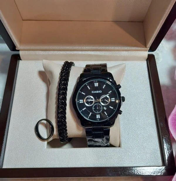 ساعت مچی مردانه کاسیو Casio طرح سه موتور همراه دستبند کارتیر و حلقه