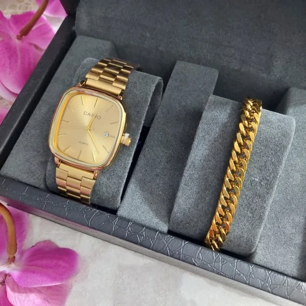 ساعت مچی مردانه کاسیو Casio طلایی همراه دستبند کارتیر