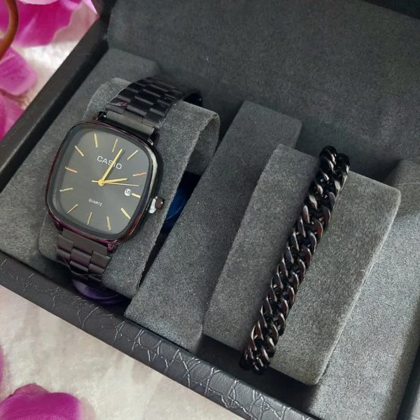 ساعت مچی مردانه کاسیو Casio مشکی همراه دستبند کارتیر