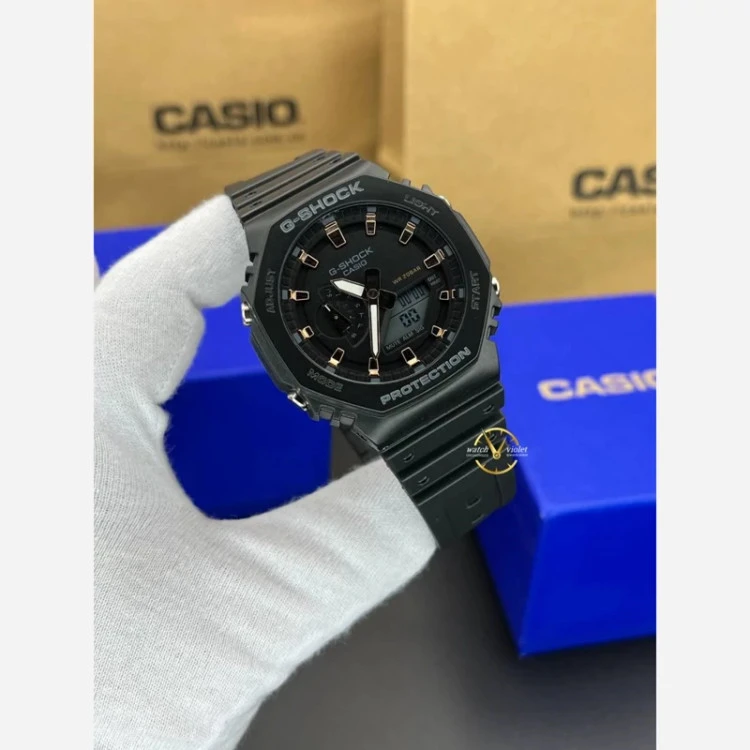ساعت کاسیو جیشاک صفحه مشکی بند مشکی BLACK GOLD COLOR COLOR