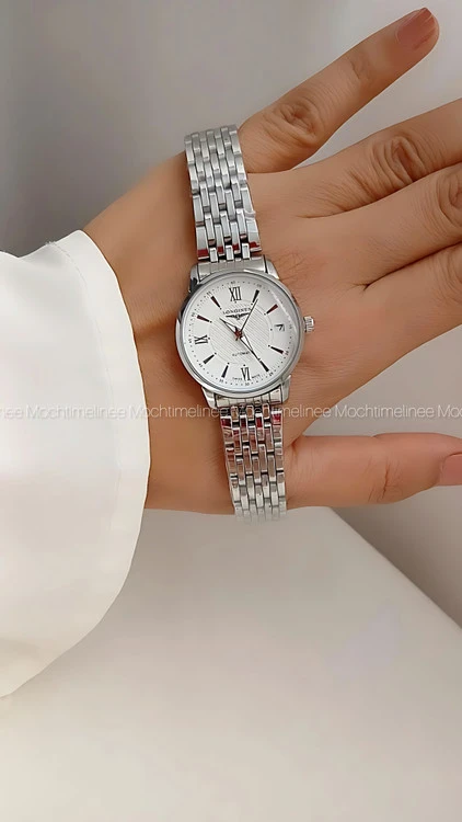 ساعتمچی صفحه دایره ای زنانه LONGINES با بند و بک تمام استیل و تاریخ دار فعال