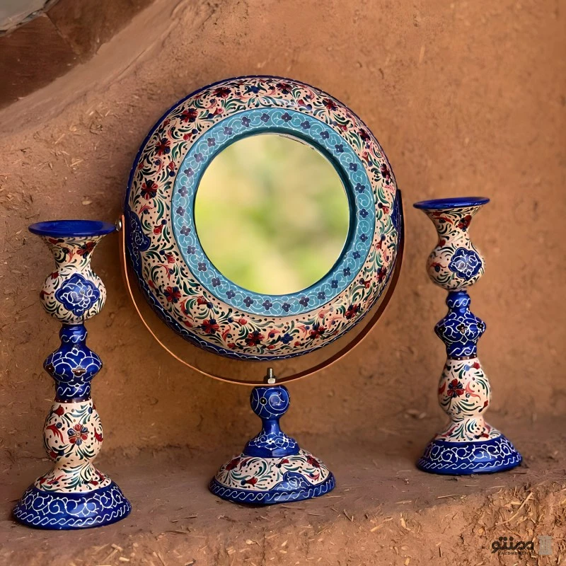 ست آینه و شمعدان میناکاری