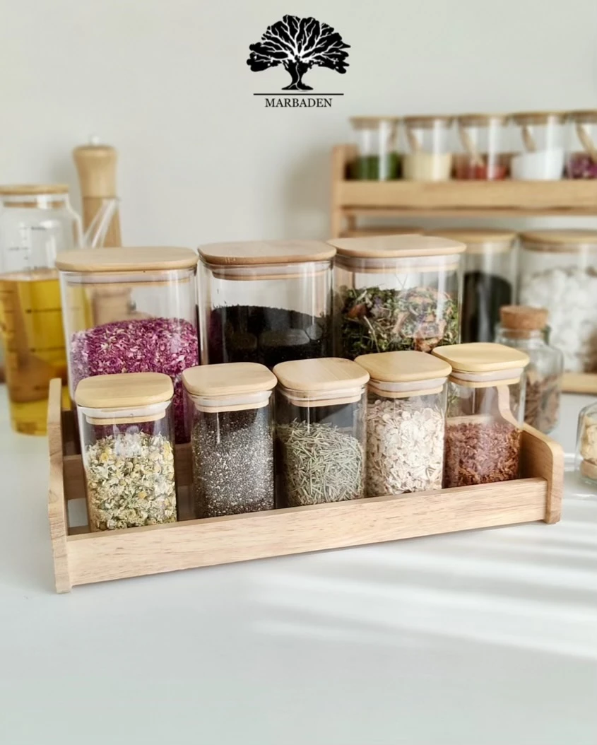 ست ادویه و پاسماوری پیرکس مربع با استند دو طبقه راببر Eforie