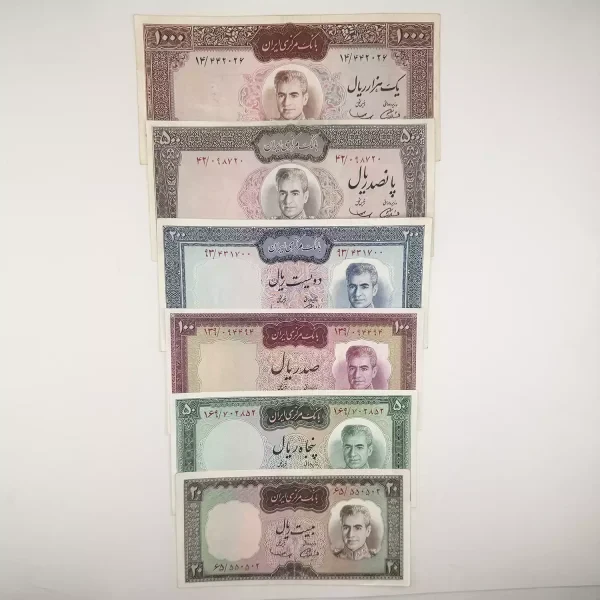 ست اسکناس یقه نظامی محمدرضا شاه پهلوی – 6 برگ – 442026
