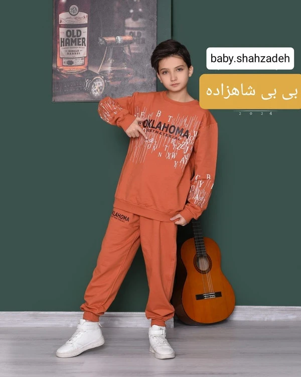 ست بلوز شلوار اسپرت بچگانه برند گل شید مدل اُکلاهُما رنگ آجری سایز 65