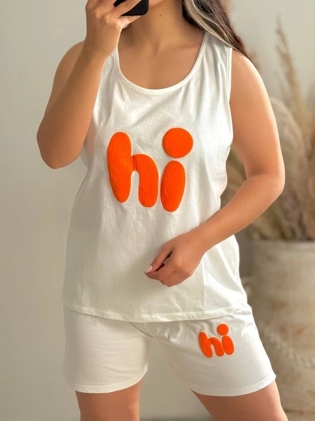 ست تاپ شورتک دخترانه جنس نخپنبه سوپر طرح Hi