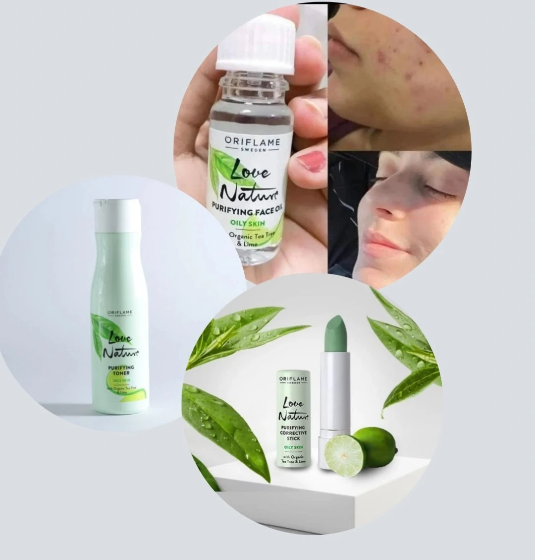 ست تونر ، استیک و روغن صورت تی تری و لیمو لاونیچر Love Nature مناسب پوست چرب