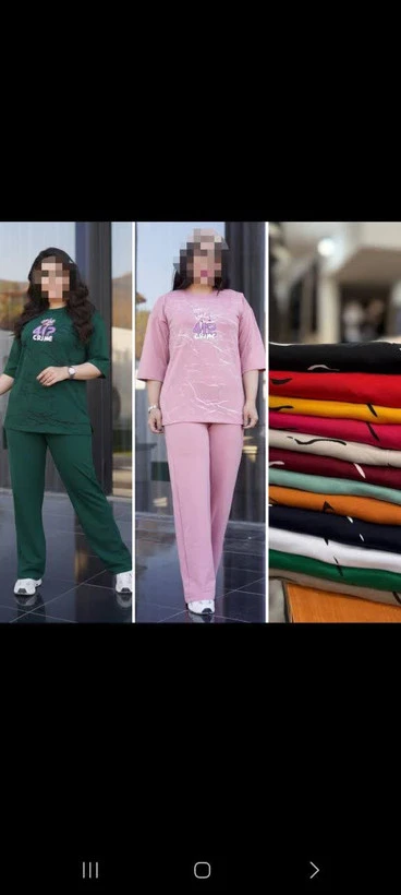 ست تیشرت و شلوار قواره‌دار دورس لاکرا کرم