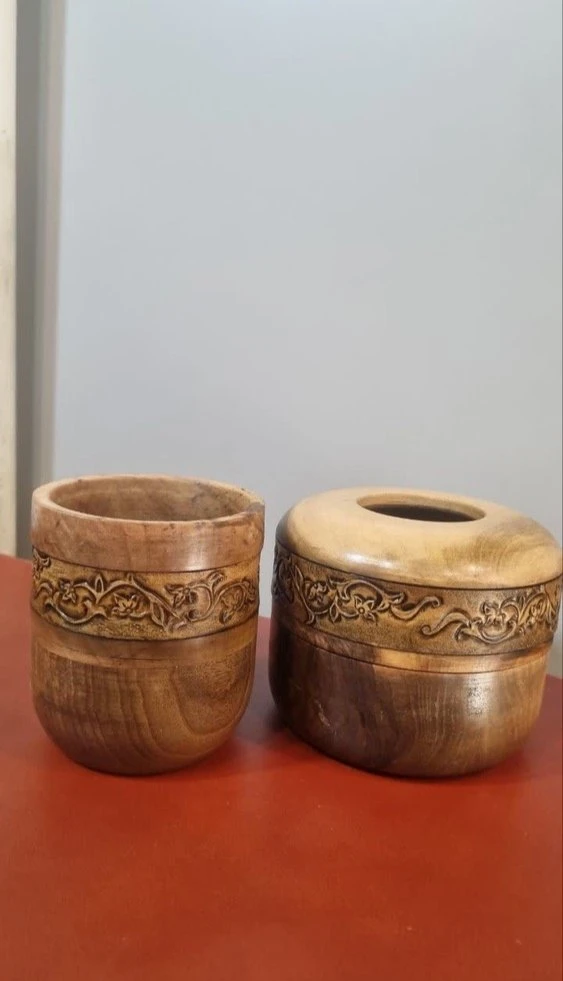 ست جعبه دستمال و جای کارد و چنگال چوب گردو و چرم طبیعی(کیفیت بالا/ کار خاص)