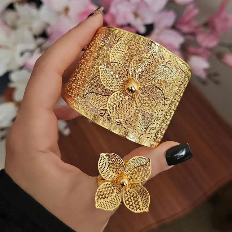 ست دستبند، انگشتر طرح طلای زنانه، مدل بحرینی، شیک و خاص💍