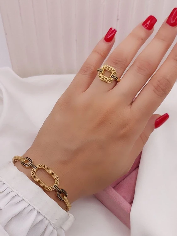 ست دستبند، انگشتر طرح طلای زنانه، مدل کارتیر، ورساچه، جنس استیل، کد1276💍