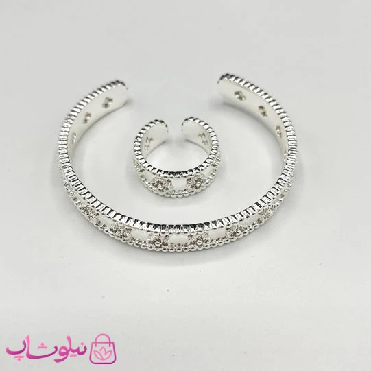 ست دستبند و انگشتر زنانه مدل ونکلیف آبکاری نقره کد 700