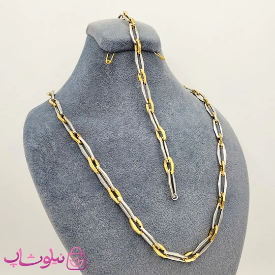 ست دستبند و گردنبند مردانه استیل دو رنگ