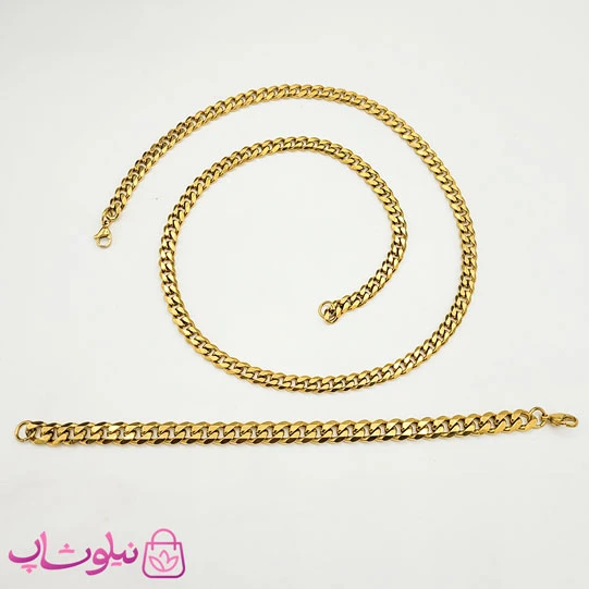 ست دستبند و گردنبند مردانه کارتیه مدل استیل گلد کد 400