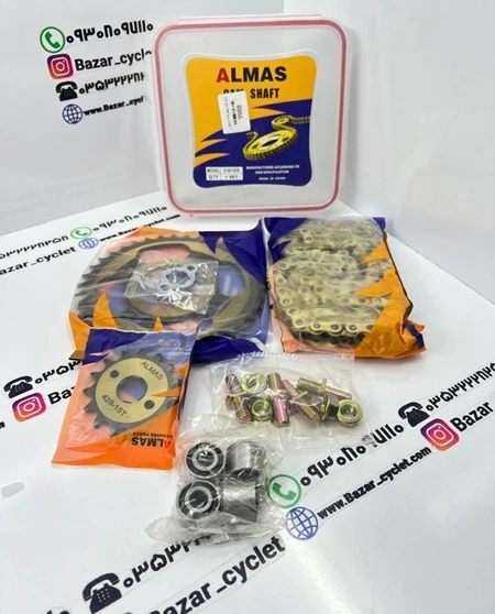 ست دنده زنجیر کامل موتور سیکلت هندا طلایی(38T/15T)428H/102Lبرند الماس
