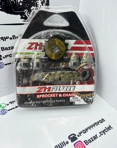 ست دنده زنجیر کامل موتور سیکلت هندا طلایی(38T/15T)428H/102Lبرند ژاوین