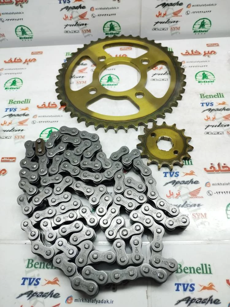 ست دنده (طبق) زنجیر چرخ عقب و جلو موتور پالس 180 ug3 (هندلی) (سایز 428)