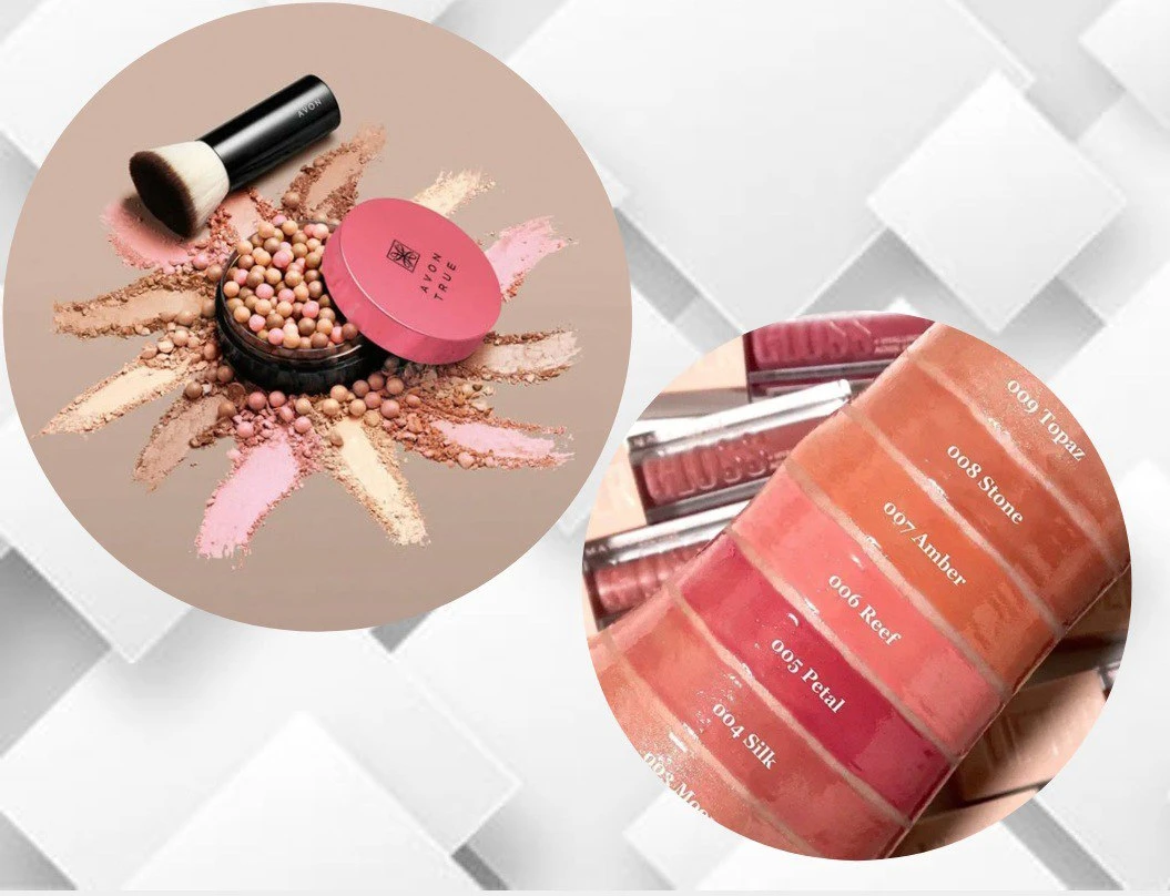 ست دو عددی رژگونه مرواریدی سرخ True color avon + لیپ گلاس میبلین کد 005