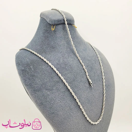 ست زنجیر و دستبند زنانه طنابی نقره ای عرض 3 میل کد 280