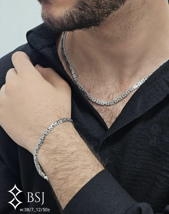 ست زنجیر و دستبند نقره مردانه طرح کرال