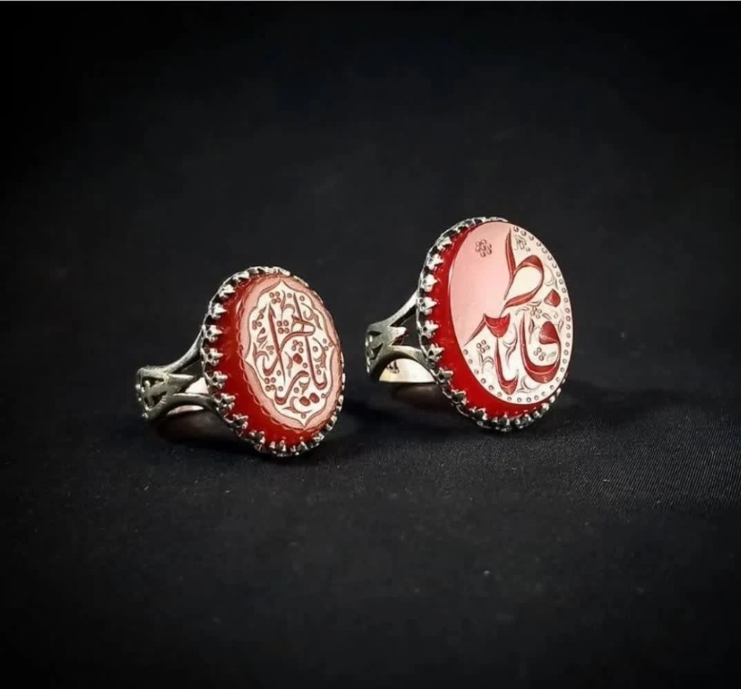 ست زوجین عقیق قرمز حکاکی یافاطمه و یازهرا کد 2550