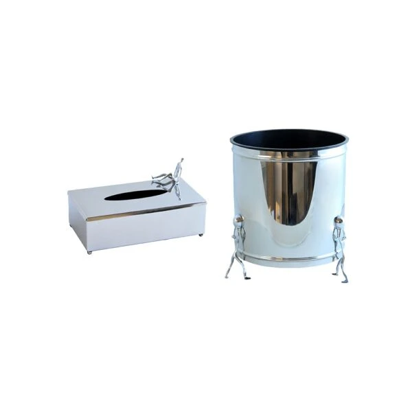 ست سطل و جا دستمال استیل مدل ادمک کد SS-8004380045