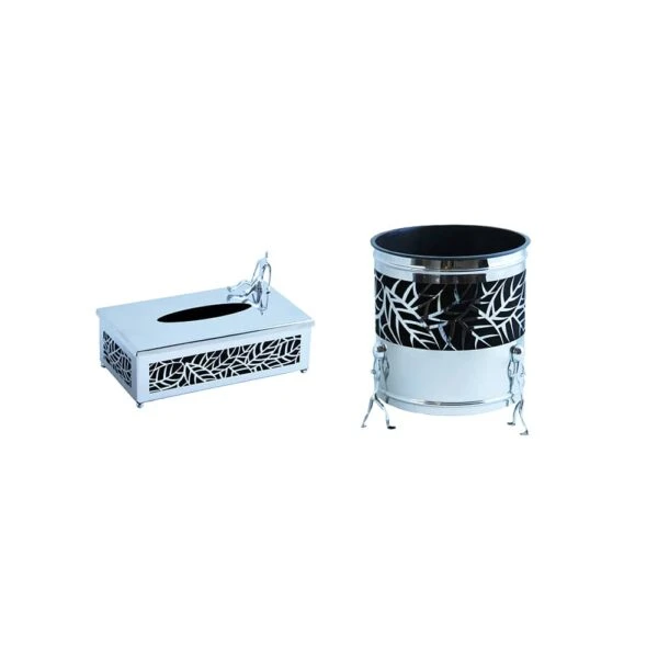 ست سطل و جا دستمال استیل مدل برگ ادمک کد SS-8003380035