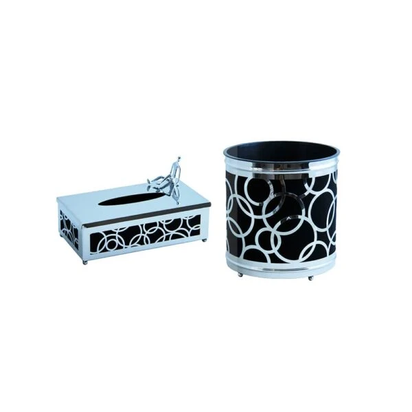 ست سطل و جا دستمال استیل مدل دایره‌ای ادمک کد SS-9001390015