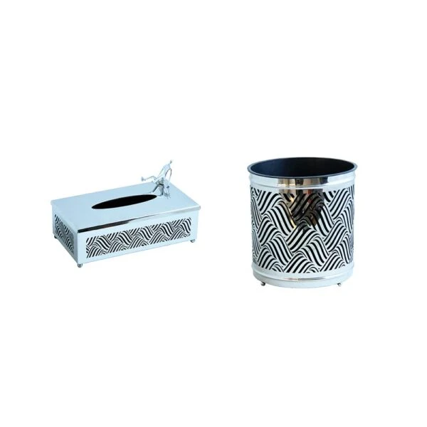 ست سطل و جا دستمال استیل مدل موج‌دار ادمک کد SS-9005390055