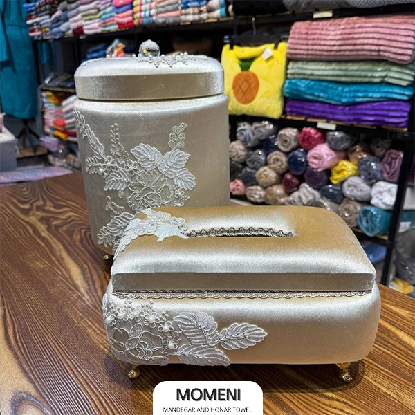 ست سطل و جای دستمال دانتل دار ترک کد 02