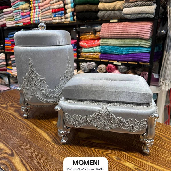 ست سطل و جای دستمال مخمل دانتل دار ترک کد 01
