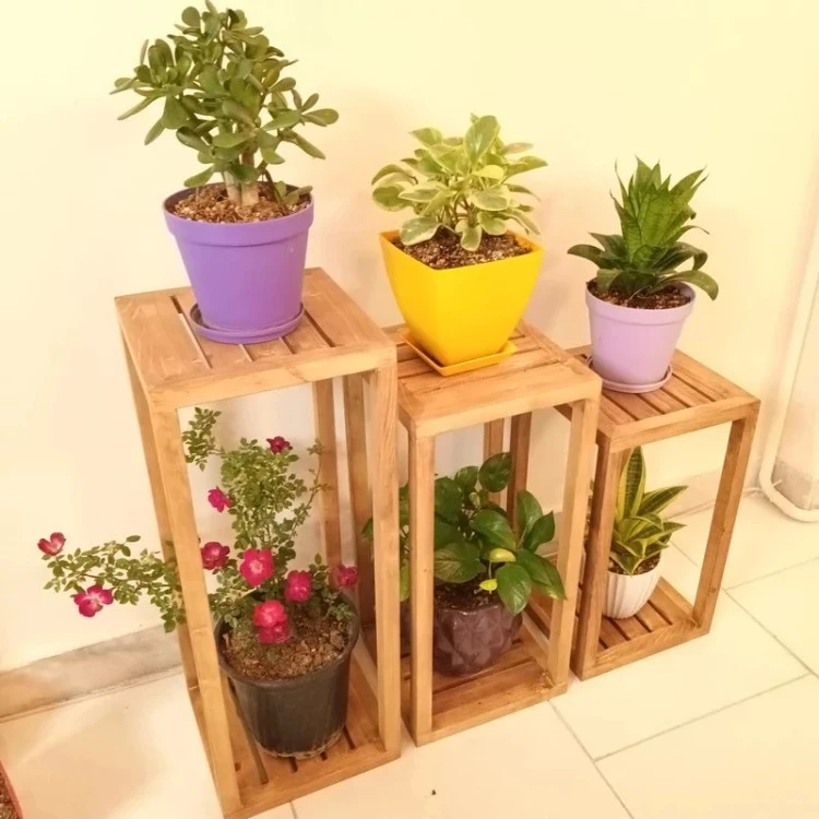 ست سه عددی پایه گلدان ، استند گل تمام چوب روسی
