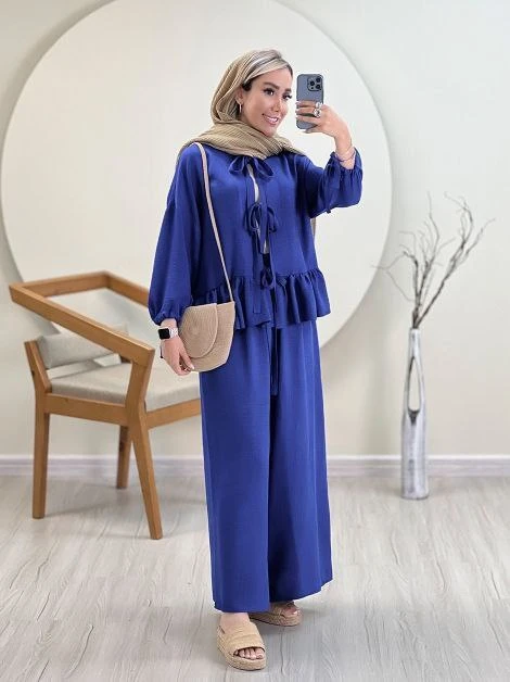 ست شومیز و‌شلوار گره ای جنس کرسپو زنانه