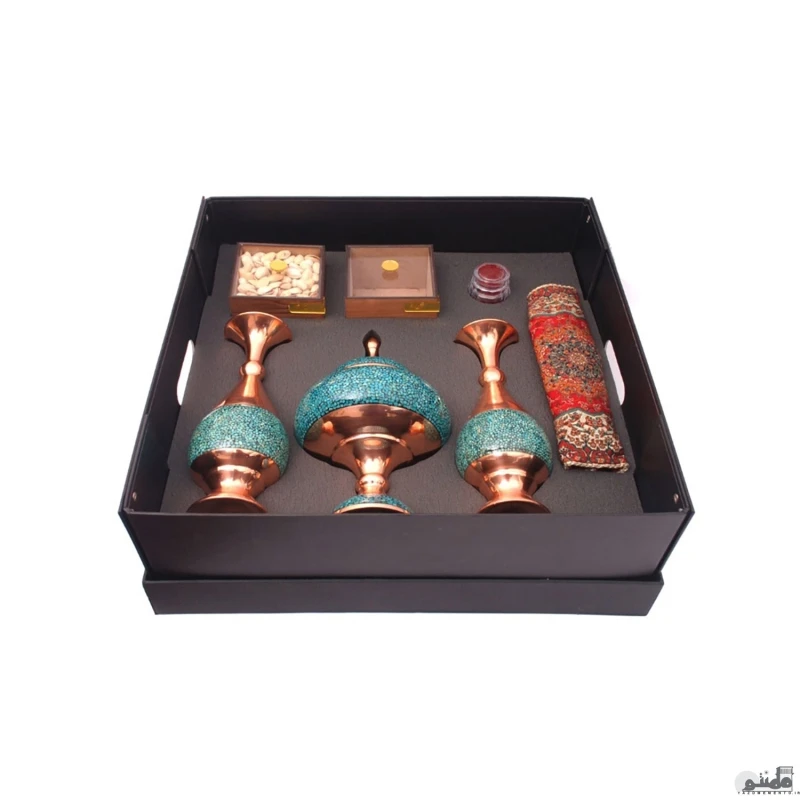 ست شکلات خوری و گلدان فیروزه کوبی