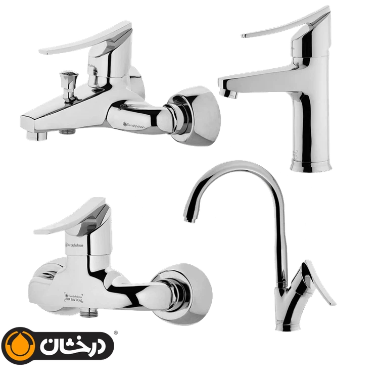 ست شیرآلات درخشان مدل لوکس کروم