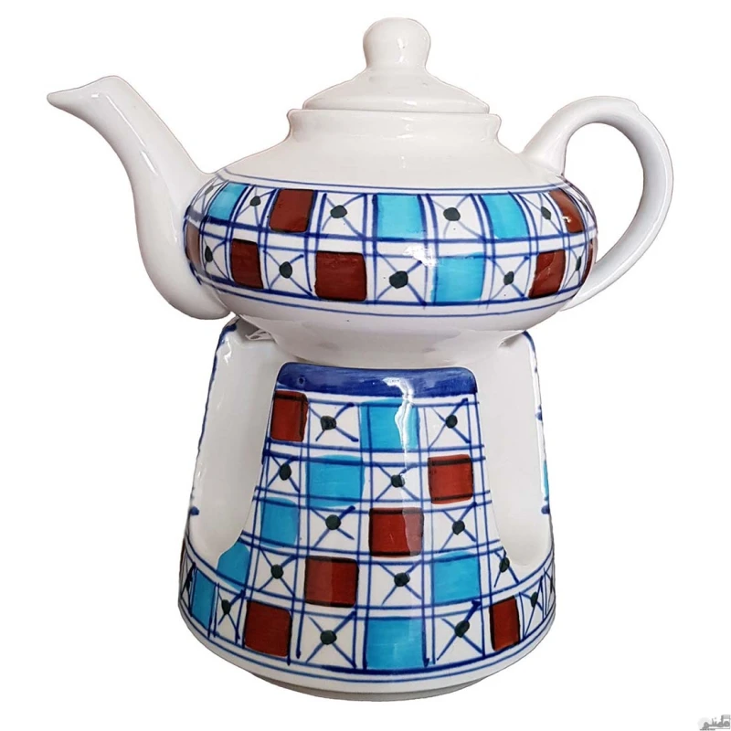 ست قوری و گرمکن چینی طرح شطرنجی
