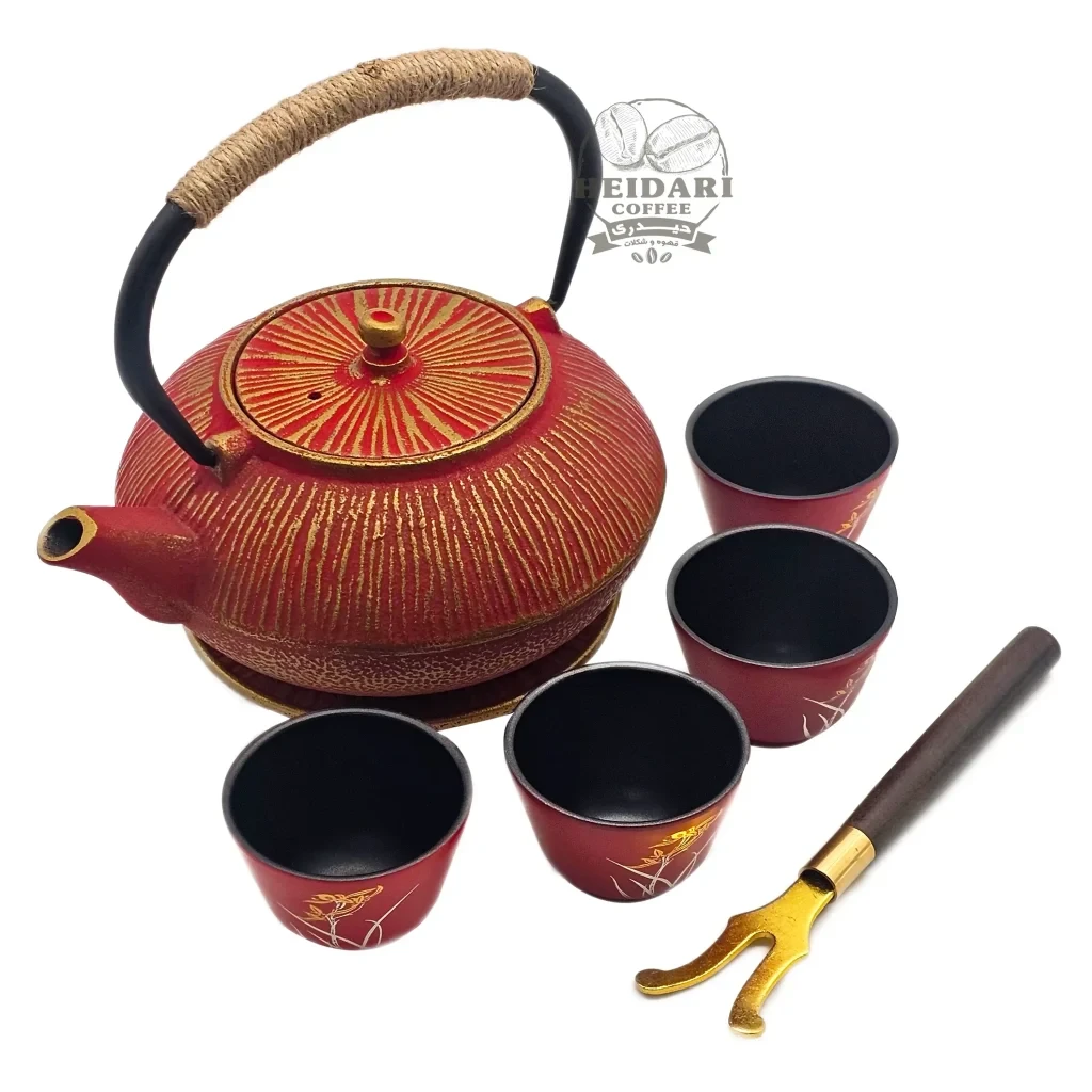 ست قوری چدنی قرمز و فنجان