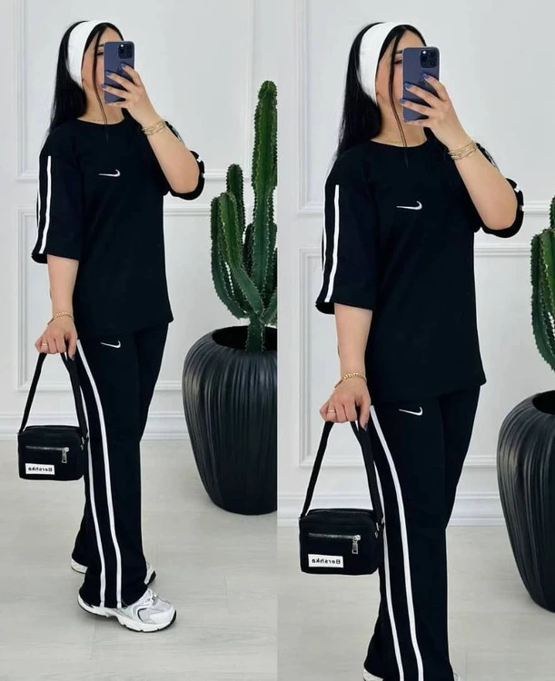 ست نایک زنانه ست تیشرت و شلوار بگ نایک نواردار
