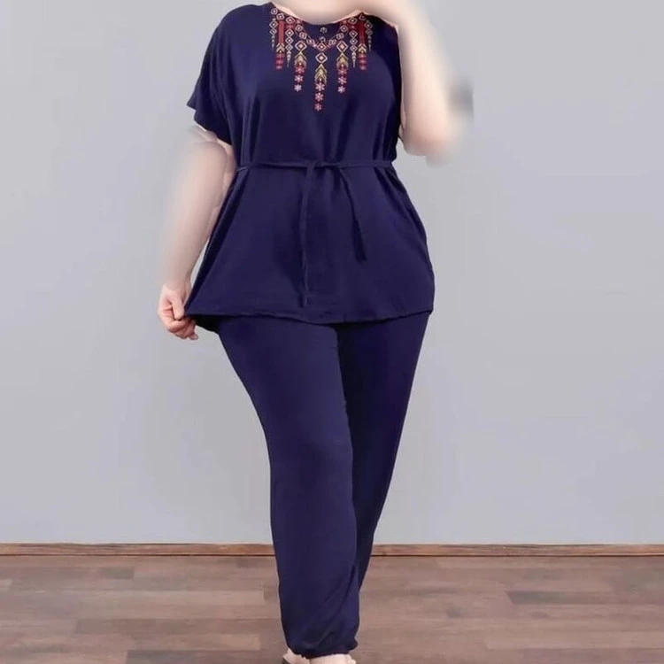 ست نخی راحتی ست بلوز و شلوار راحتی نخی خنک مناسب سایز 38 تا 48