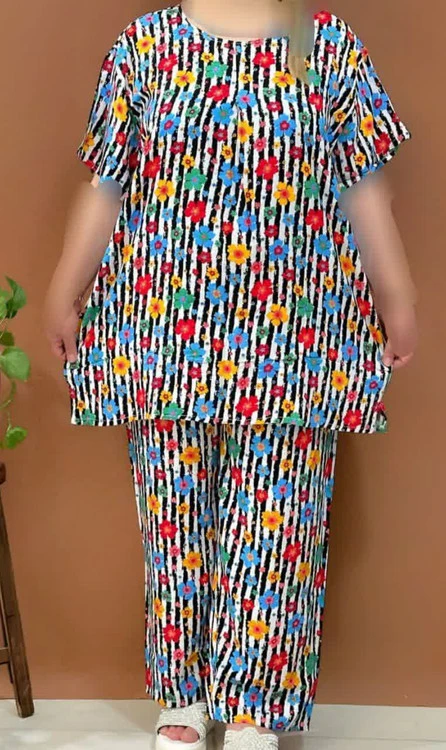 ست نخی زنانه قواره بزرگ ست بلوز و شلوار نخی تایلندی مناسب سایز ۴۶ تا ۵۴