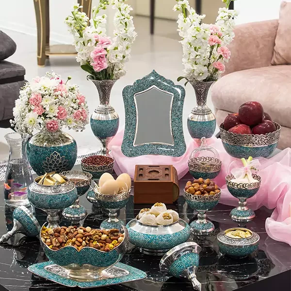 ست هفت سین نقره و فیروزه کوبی آقاجانی